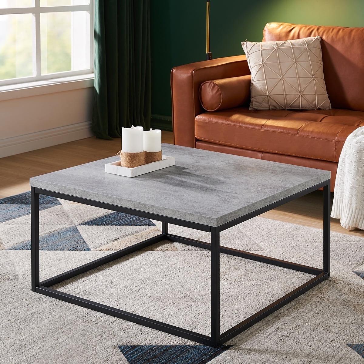 Censi Coffee Table, Grey Marble, Square 30"x30", Wood and Metal, Modern