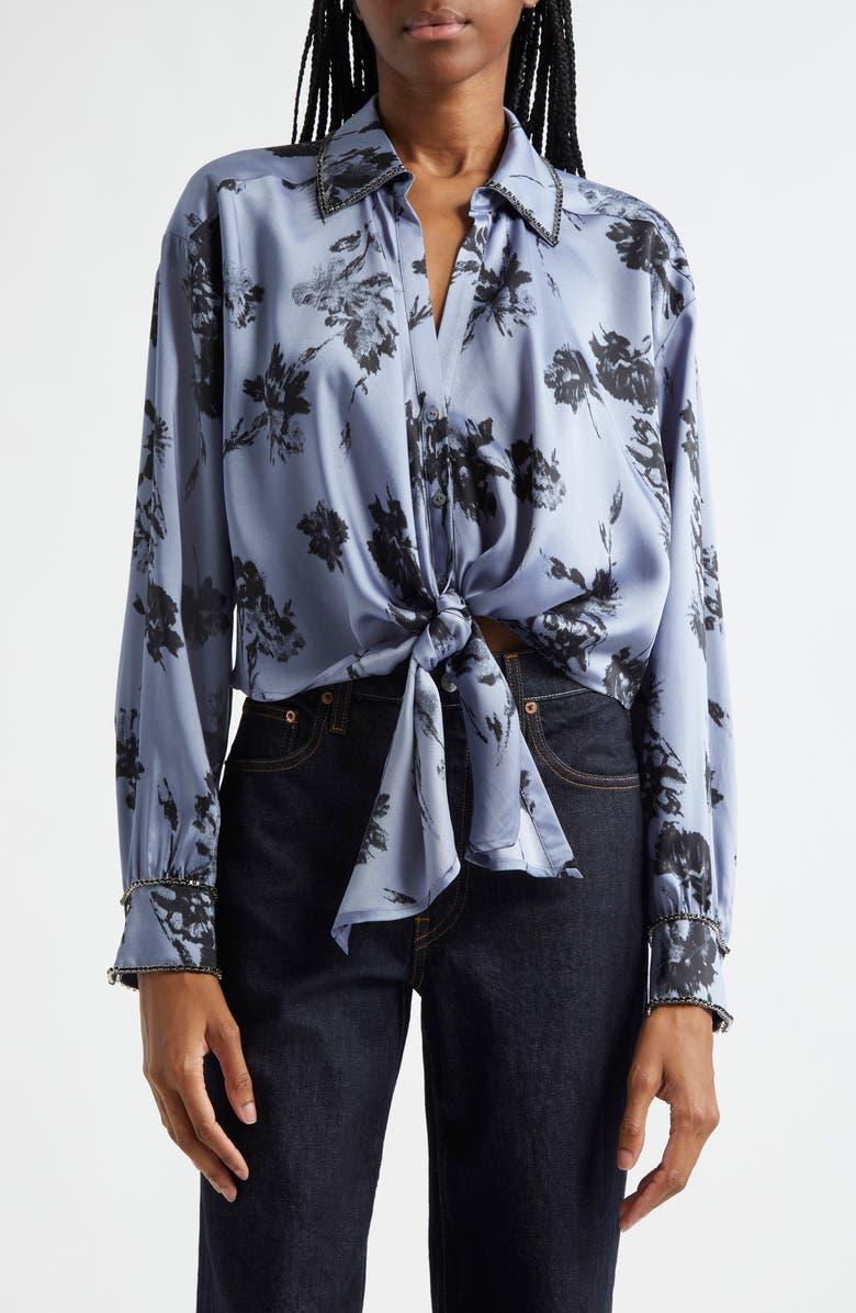 Marianna Floral Embellished Tie Front Top
