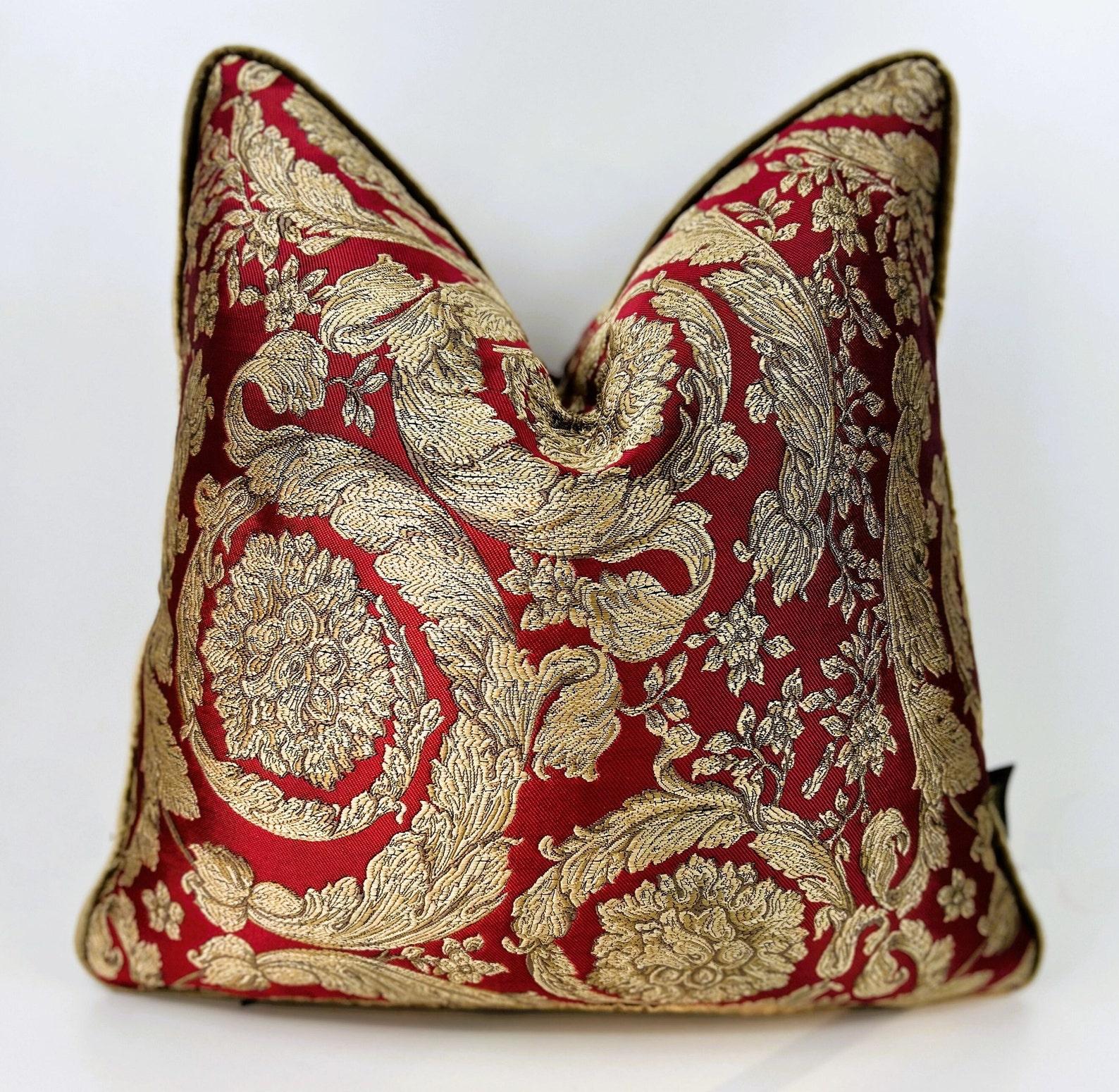 Luxury Gold Burgundy Velvet Pillow Cover,WovenVelvet Pillows,Bronze Burgundy Pillow,Decorative Pillow,Throw Pillow Cover,Cushion Cover,20x20