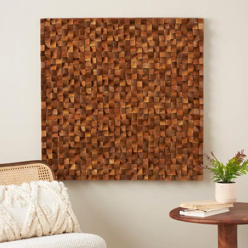 Mango Wood Handmade 3D Cube Inspired Geometric Brown Wall Decor