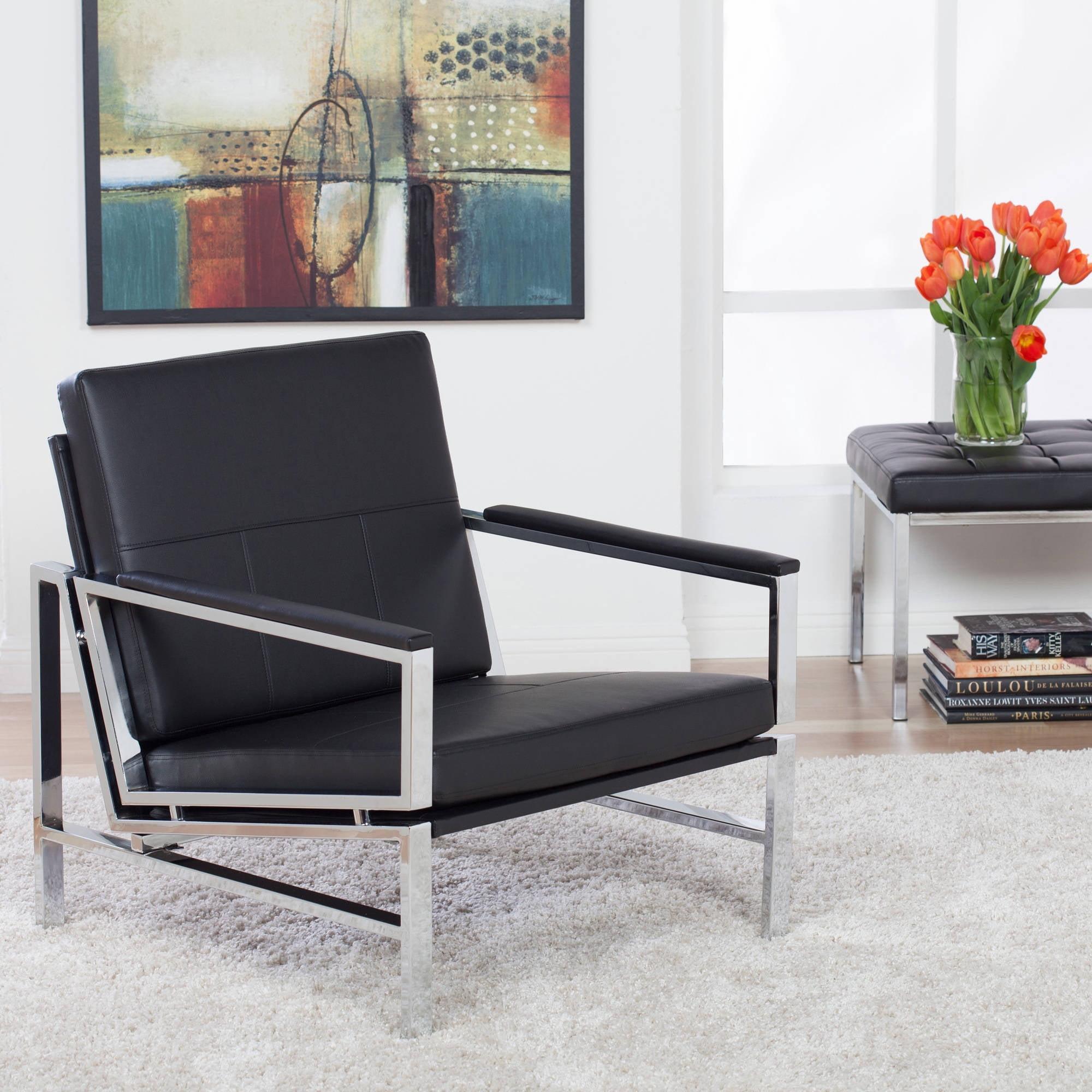 Studio Designs Home Atlas Bonded Leather and Metal Accent Chair in Black/Chrome