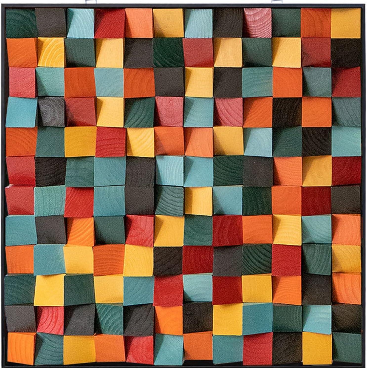 Gzsyyds Wood Montage Wall Art Real Wood Wall Decor Large Framed Wall Art for Living Room and Bedroom Aesthetic 3D Wood Mosaic Wall Sculpture Modern Abstract Home Decoration