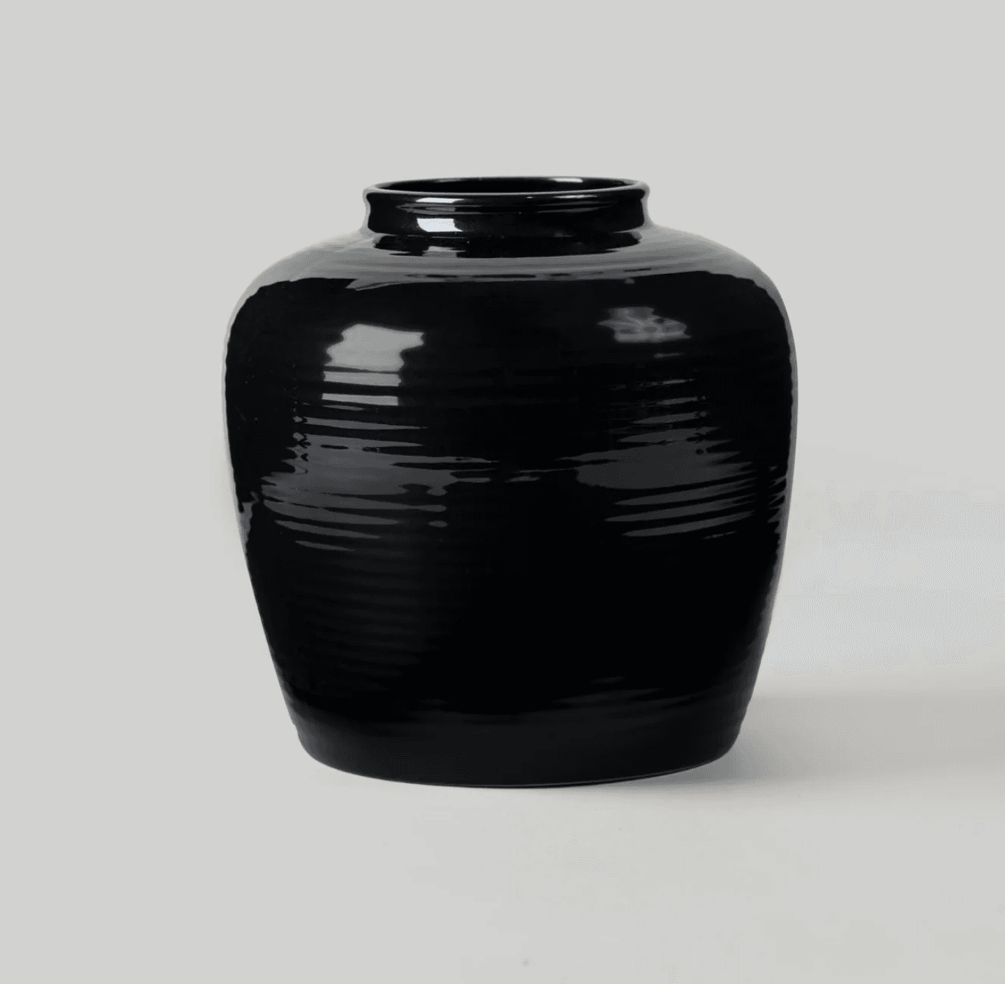 Glazed Afloral Ribbed Stoneware Table Vase in Noir - 8"