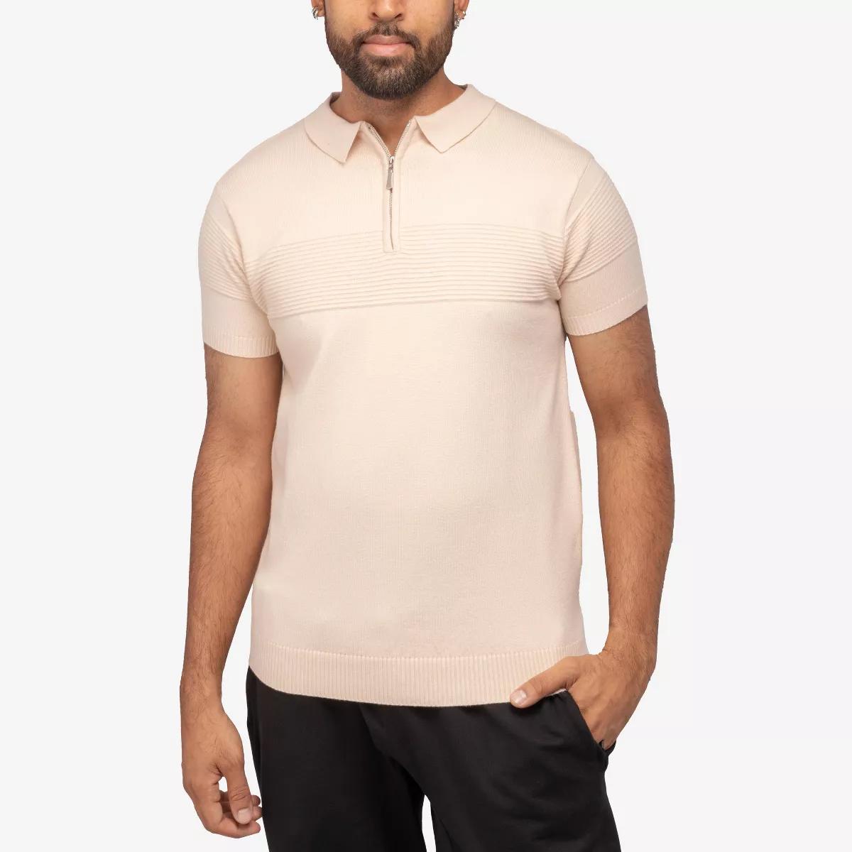 X RAY Men's Ottoman Texture Short Sleeves Slim Fit Polo Sweater