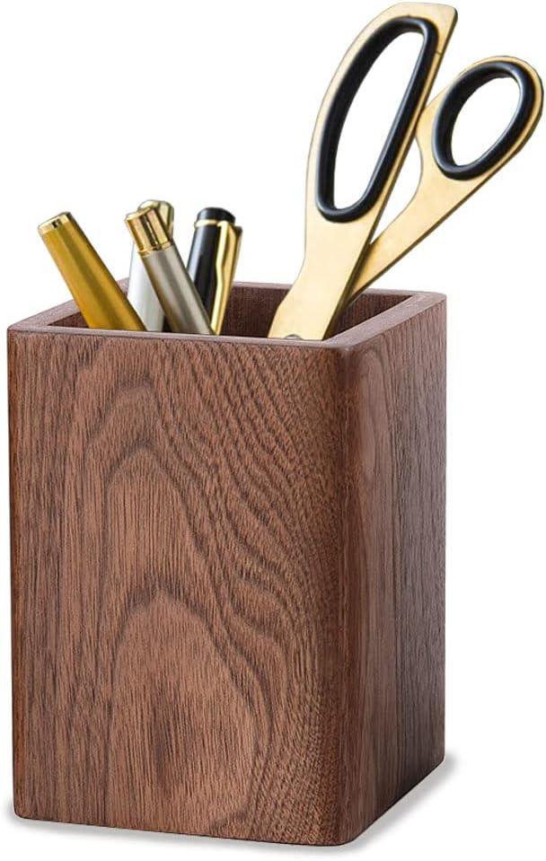 Wooden Pencil Holder, Stationery Organizer, Square Pen Cup Holder
