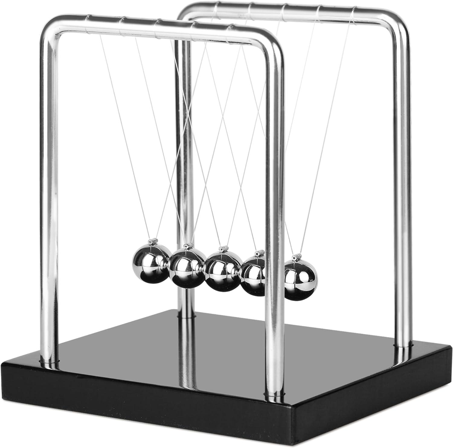 Newtons Cradle Balance Pendulum 5 Balls, Wooden Base Newton's Cradle, Desktop Toys Kinetic Toys for Kids Adults, Office Home Desk Décor, Fun Science Physics Learning